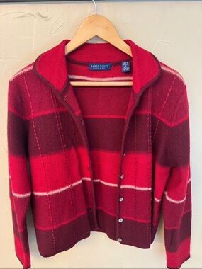 Karen Scott Red and Burgundy Plaid Shawl-Collar Cardigan